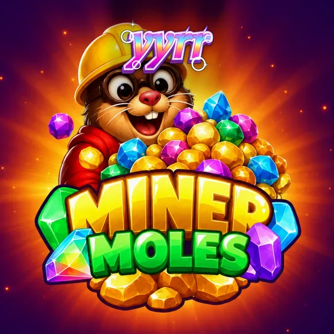 Tampilan grid 6x6 pada slot Miner Moles dengan simbol kartun penambang
