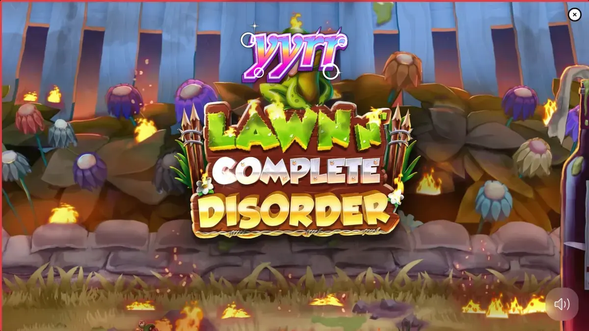 Tampilan visual slot Lawn N’ Complete Disorder dengan tema taman terbakar